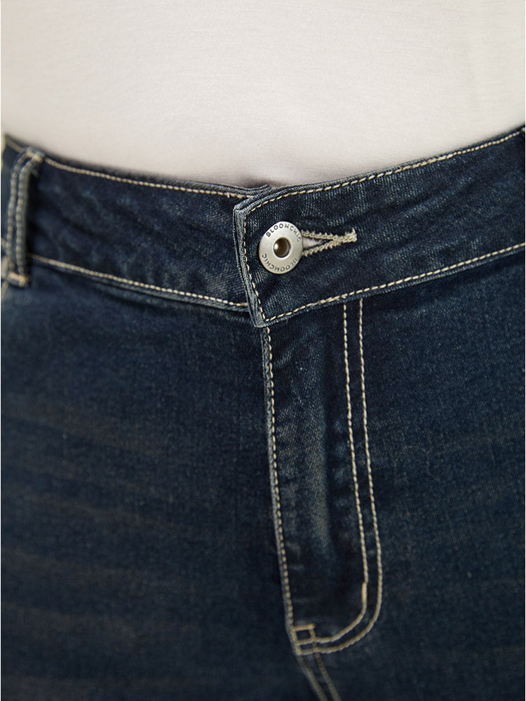 Very Stretchy  High Rise Dark Wash Distressed Stitch Jeans