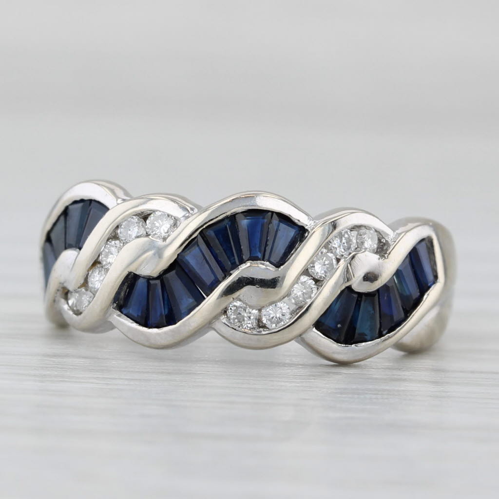 1.05ctw Blue Sapphire Diamond Woven Ring 14k White Gold Size 7.25