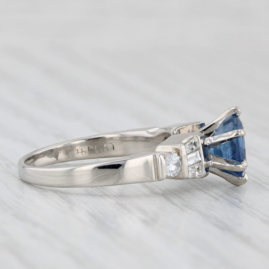 2.02ctw Oval Blue Sapphire Diamond Ring Platinum Engagement Size 5.25