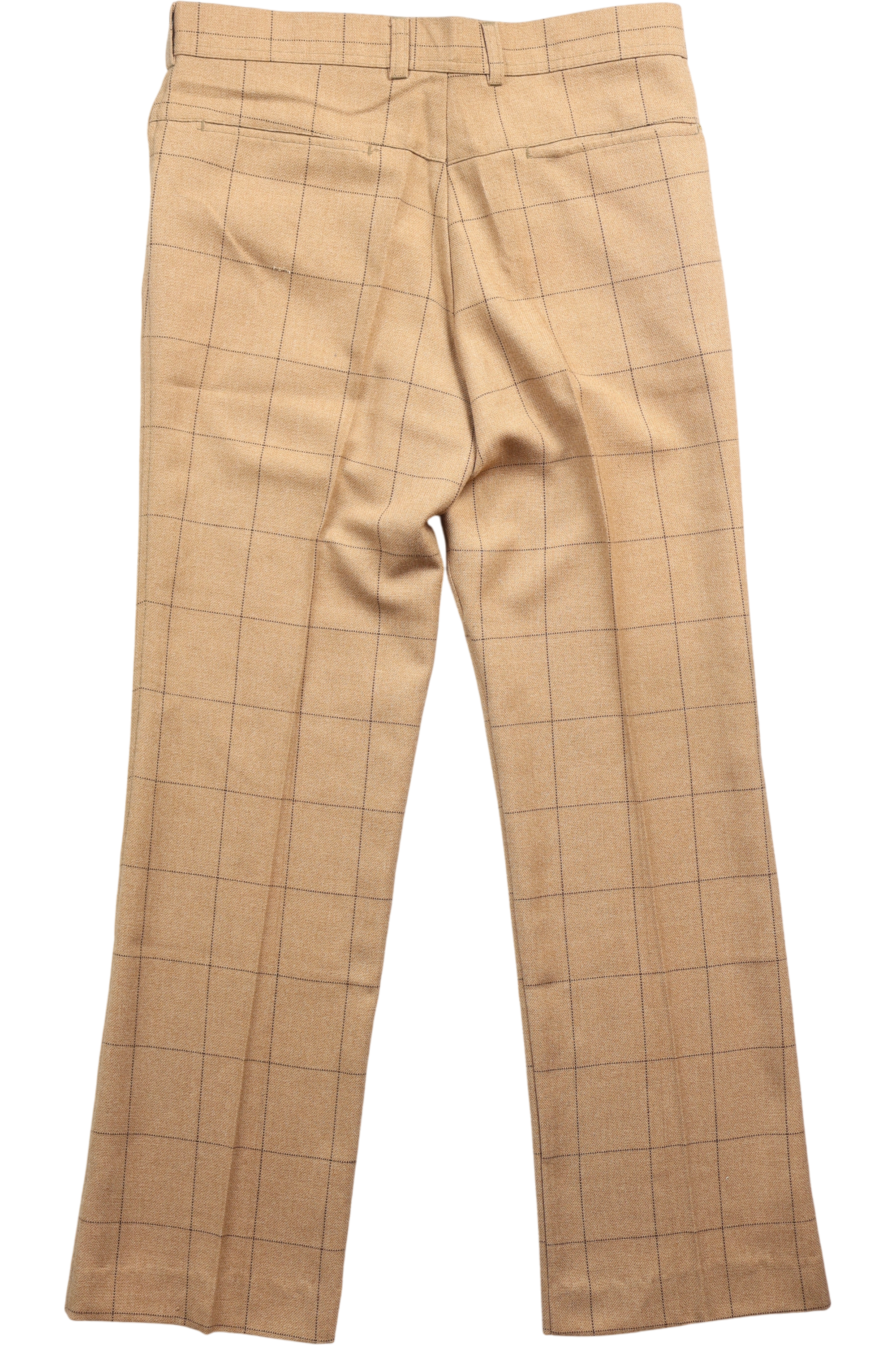 1970s Beige Checkered Straight Leg Trousers