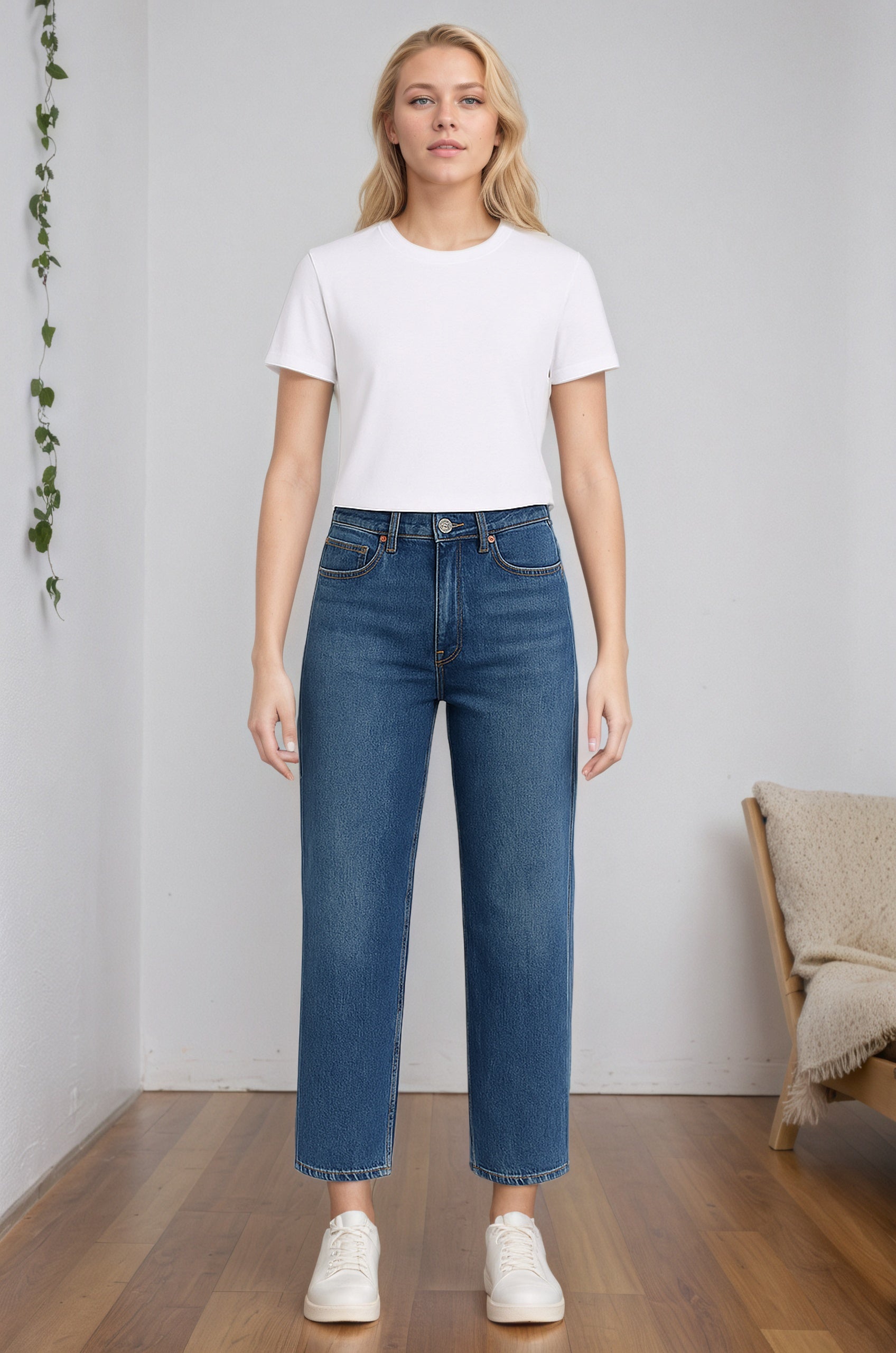 Women Ribcage Wide Leg Light Fade Stretchable Jeans