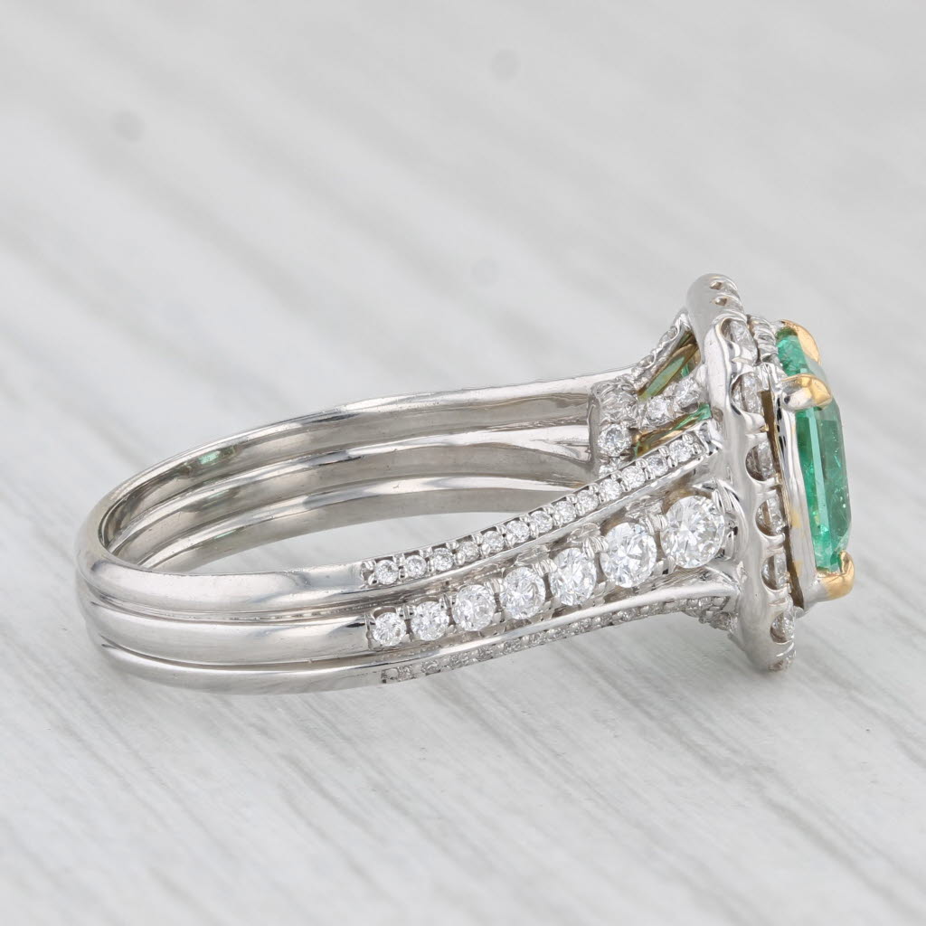 2.59ctw Emerald Diamond Halo Engagement Ring 18k White Gold Size 6 GIA