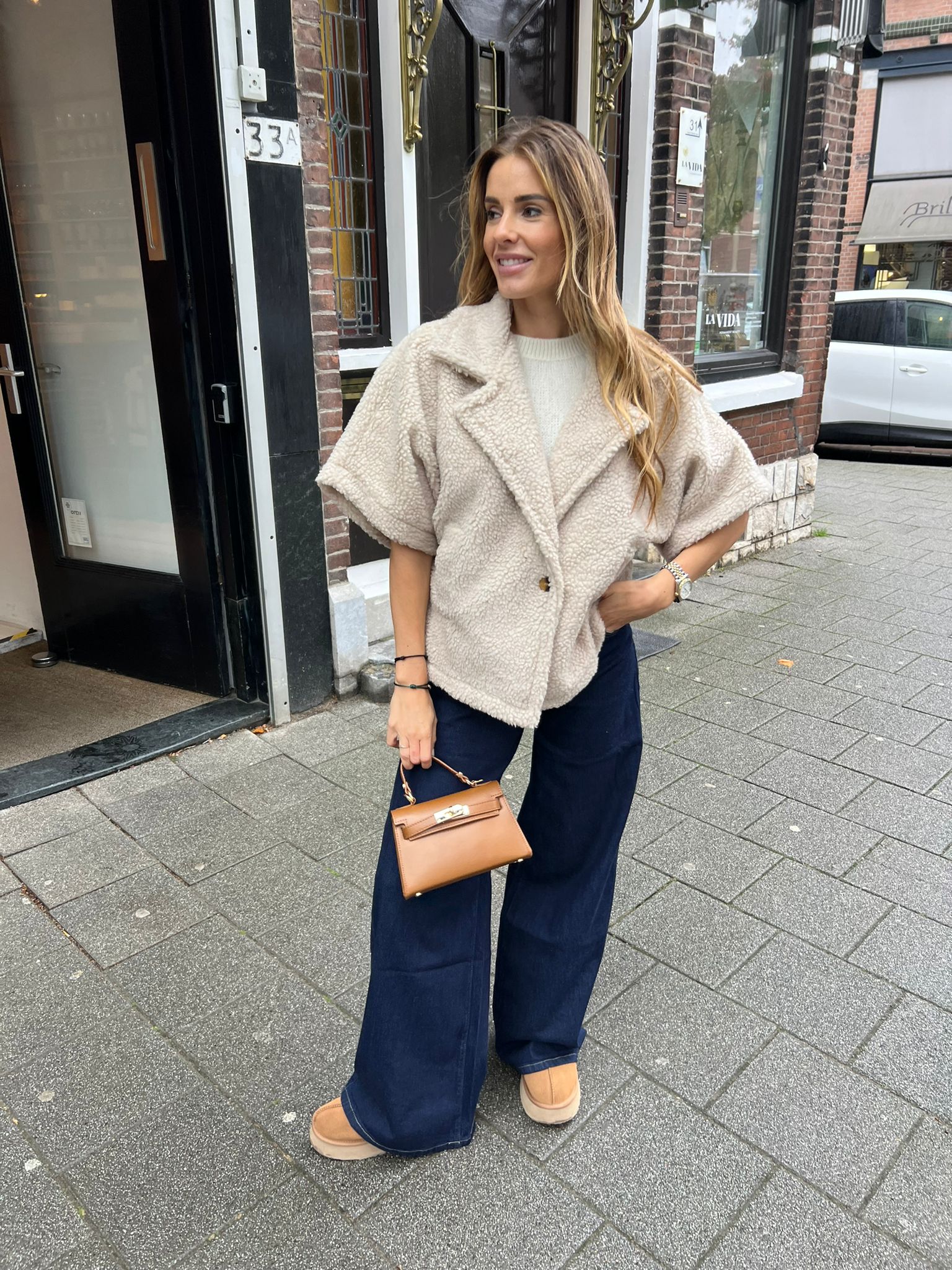 Teddy Poncho Jacket Beige