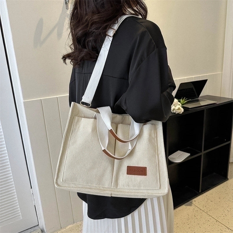 Women's Large Corduroy Solid Color Elegant Square Magnetic Buckle Handbag Tote Bag Crossbody Bag