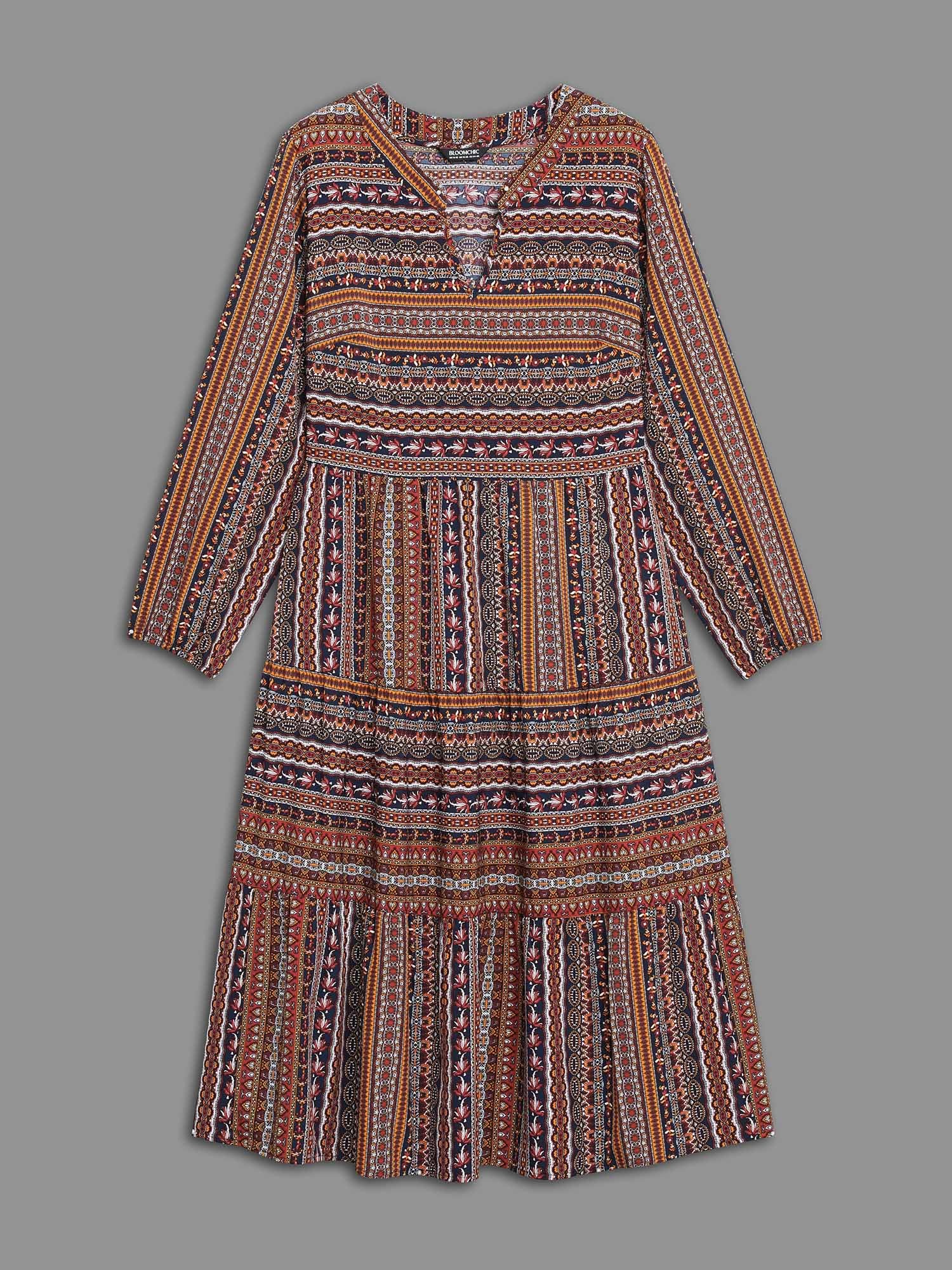 Bandana Striped Ruffle Layered Hem Dress