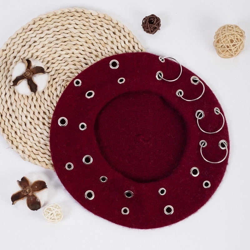 Women's Retro Punk Streetwear Solid Color Metal Eaveless Beret Hat