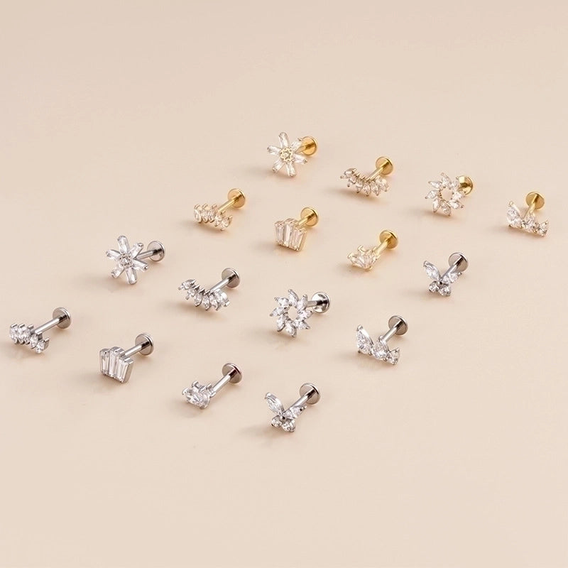 1 Piece Ear Cartilage Rings & Studs Fashion Crown Flower Butterfly Pure Titanium Inlay Zircon