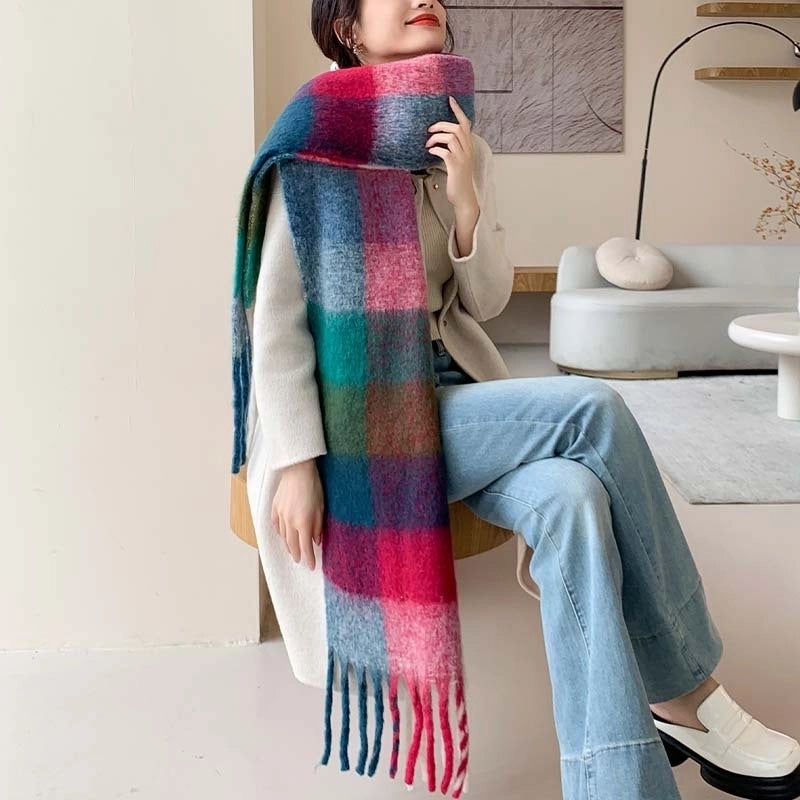 Popular Spring And Winter AC Scarf Warm Thickened Color Plaid Scarf Scarf Shawl Fashionable Western Style Outer Wear