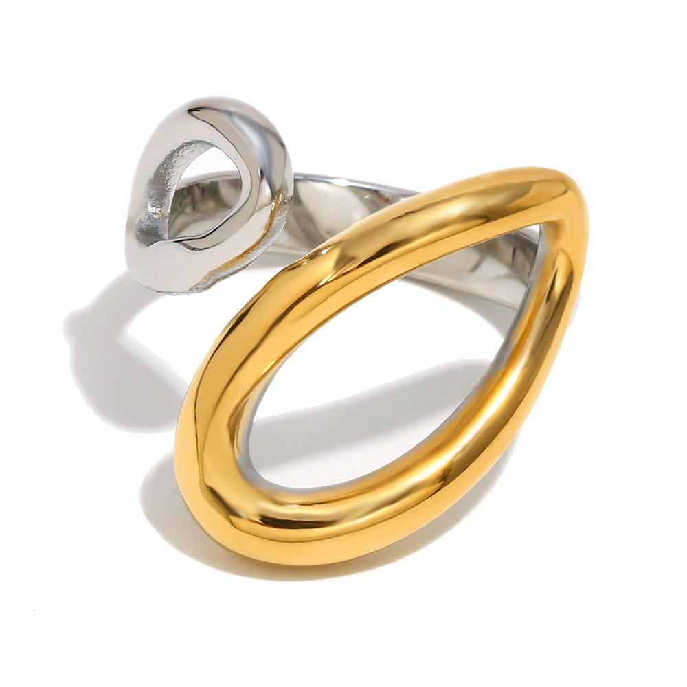 Ins Fashion Niche Design Personality Hand Jewelry Stainless Steel Plated 18K Gold Two-Color Geometric Snake Ring Female