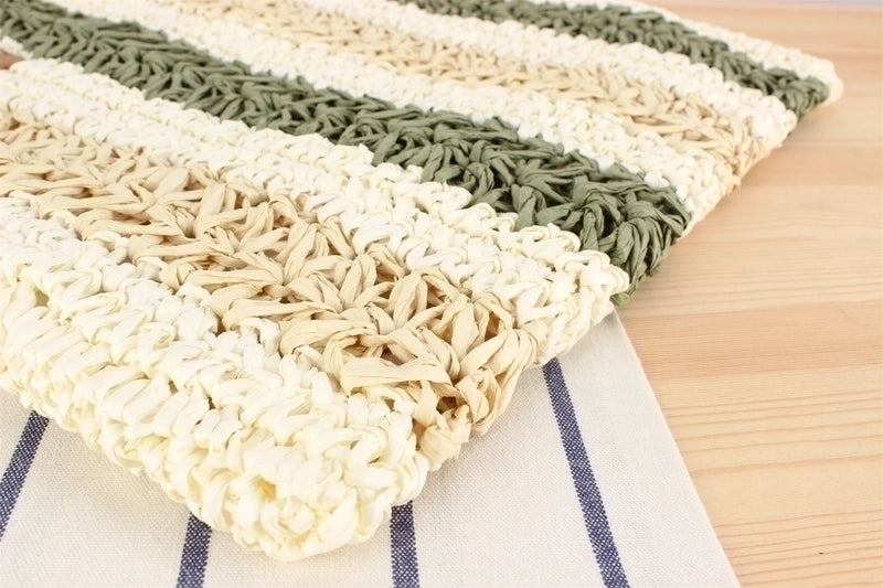Women's Large Straw Color Block Vacation Zipper Straw Bag