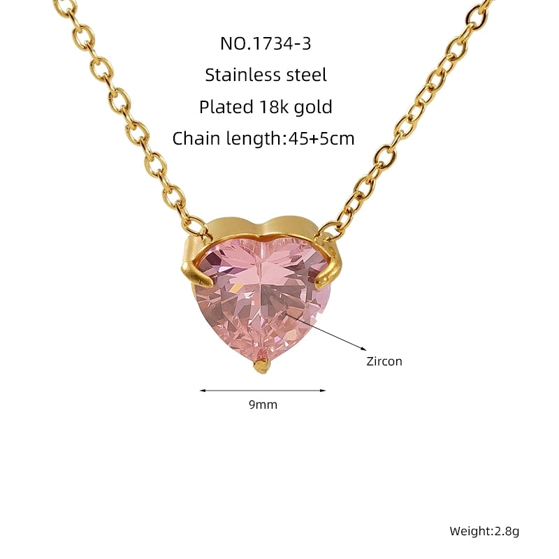 Princess Cute Heart Shape Butterfly 304 Stainless Steel Zircon 18K Gold Plated Inlay Pendant Necklace