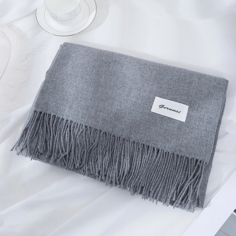 Women's Minimalist Solid Color Imitation Cashmere Tassel Scarf