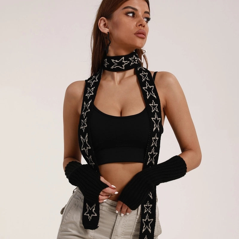 Women's Streetwear Cool Style Color Block Star Acrylic Knitted Scarf
