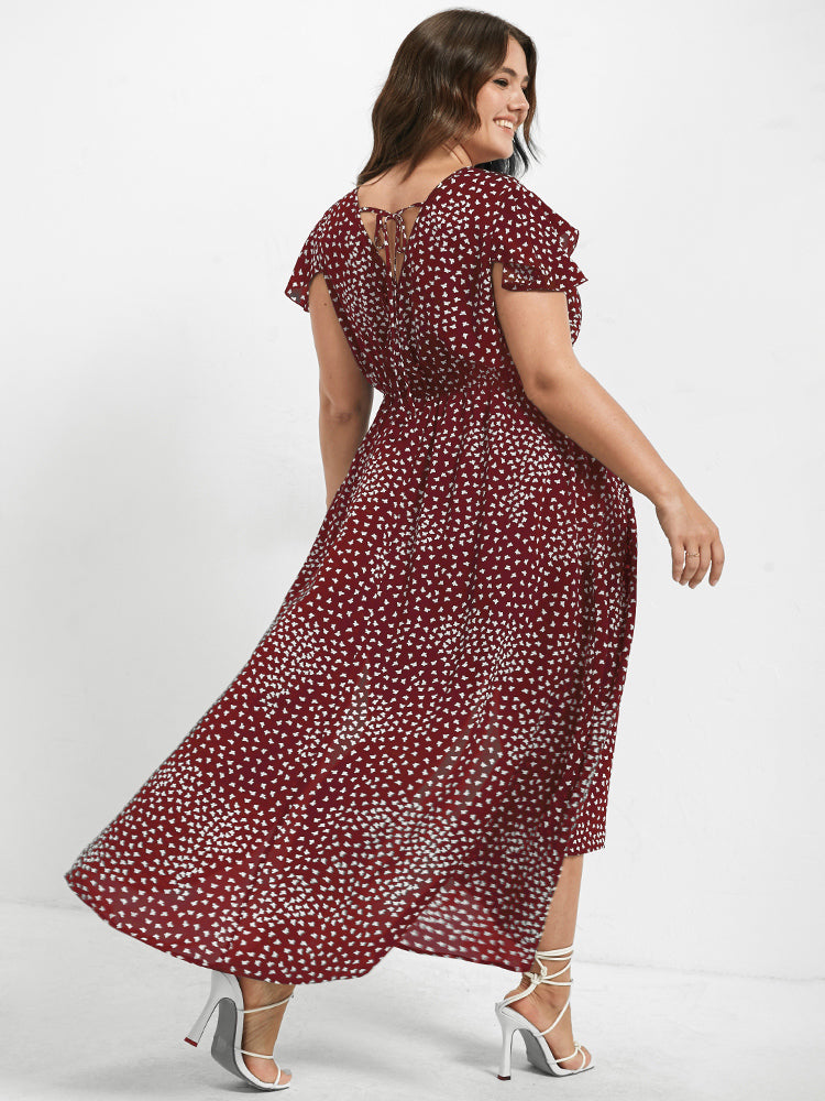 V Neck Butterfly Pattern Split Dress