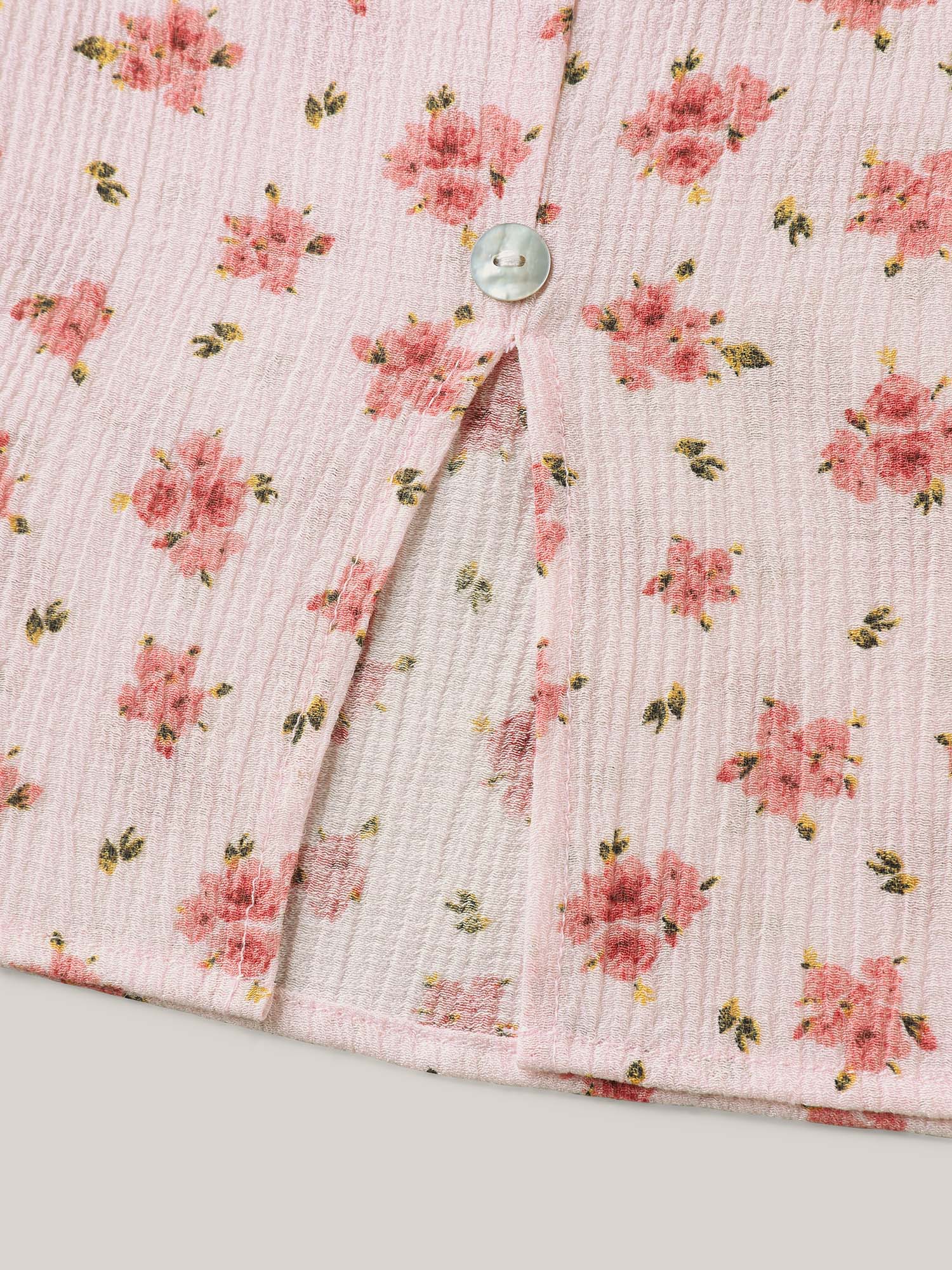 Blushing Floral Print Button Detail Blouse