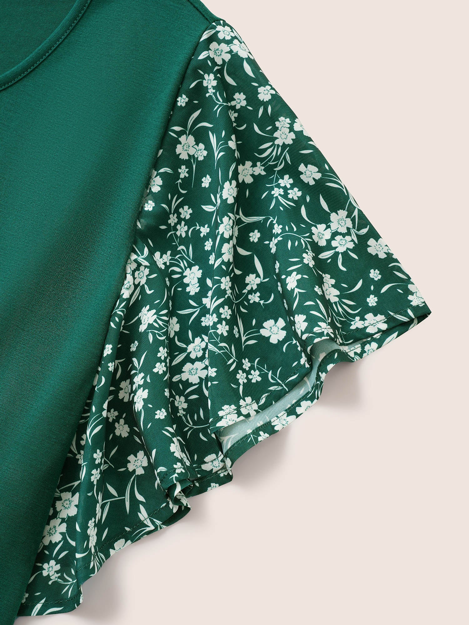 Ditsy Floral Ruffle Sleeve Round Neck T-Shirt