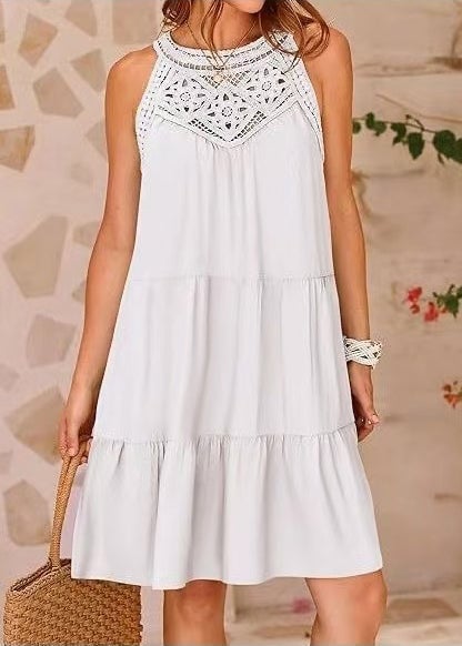 Style White Cold Shoulder Cotton Mini Dresses Summer
