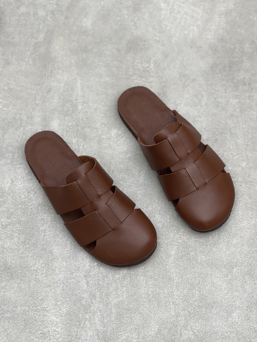 Women Casual Summer Soft Leather Flar Slippers