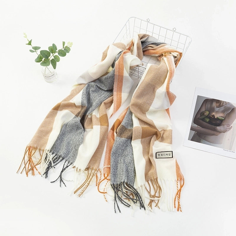 Women'S Fashion Plaid Imitation Cashmere Tassel Scarf