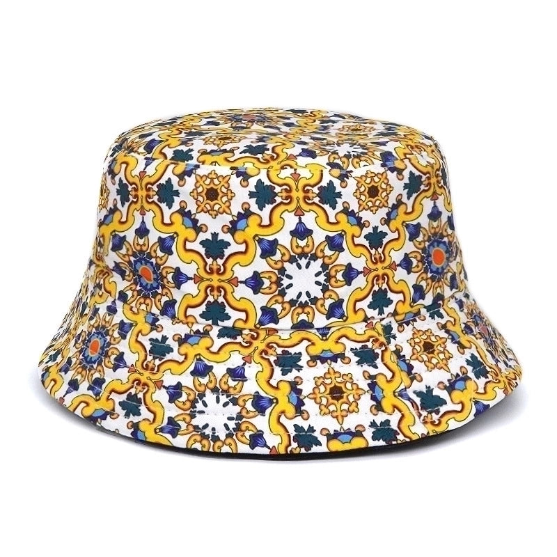 Unisex Retro Vacation Geometric Printing Wide Eaves Bucket Hat