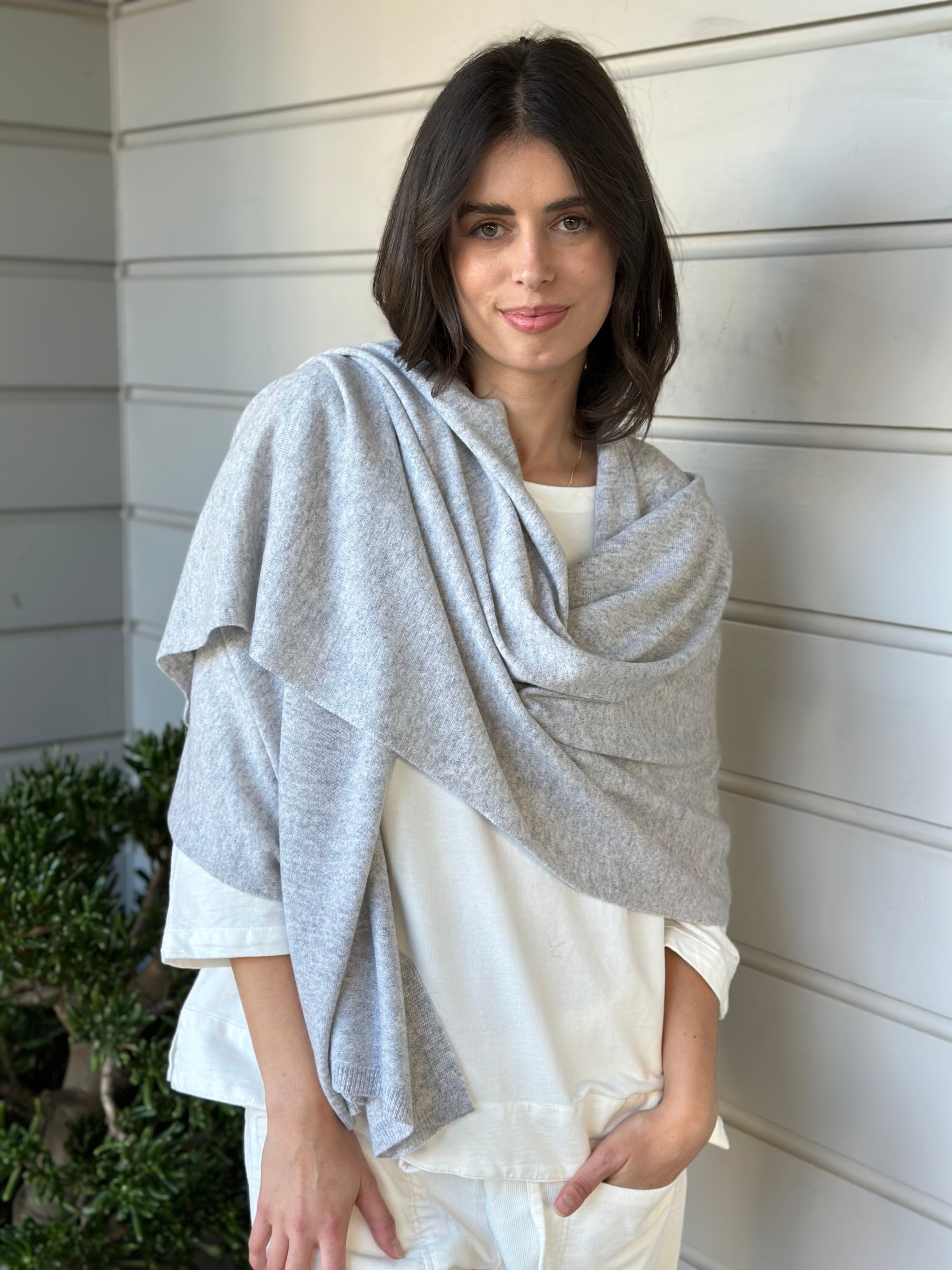 large cashmere scarf- grey marle