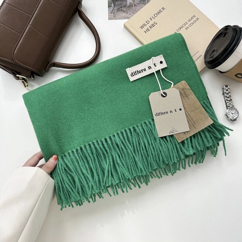 Women's Elegant Retro Solid Color Imitation Cashmere Tassel Scarf