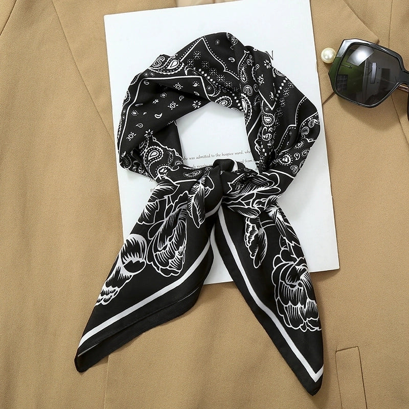 70*70  Striped Silk Scarf Women's Small Square Scarf  Versatile Professional Small Scarf Summer Thin Decorative Scarf