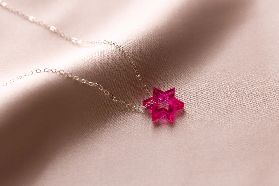 Micro Floating Magen David Necklace - Magenta