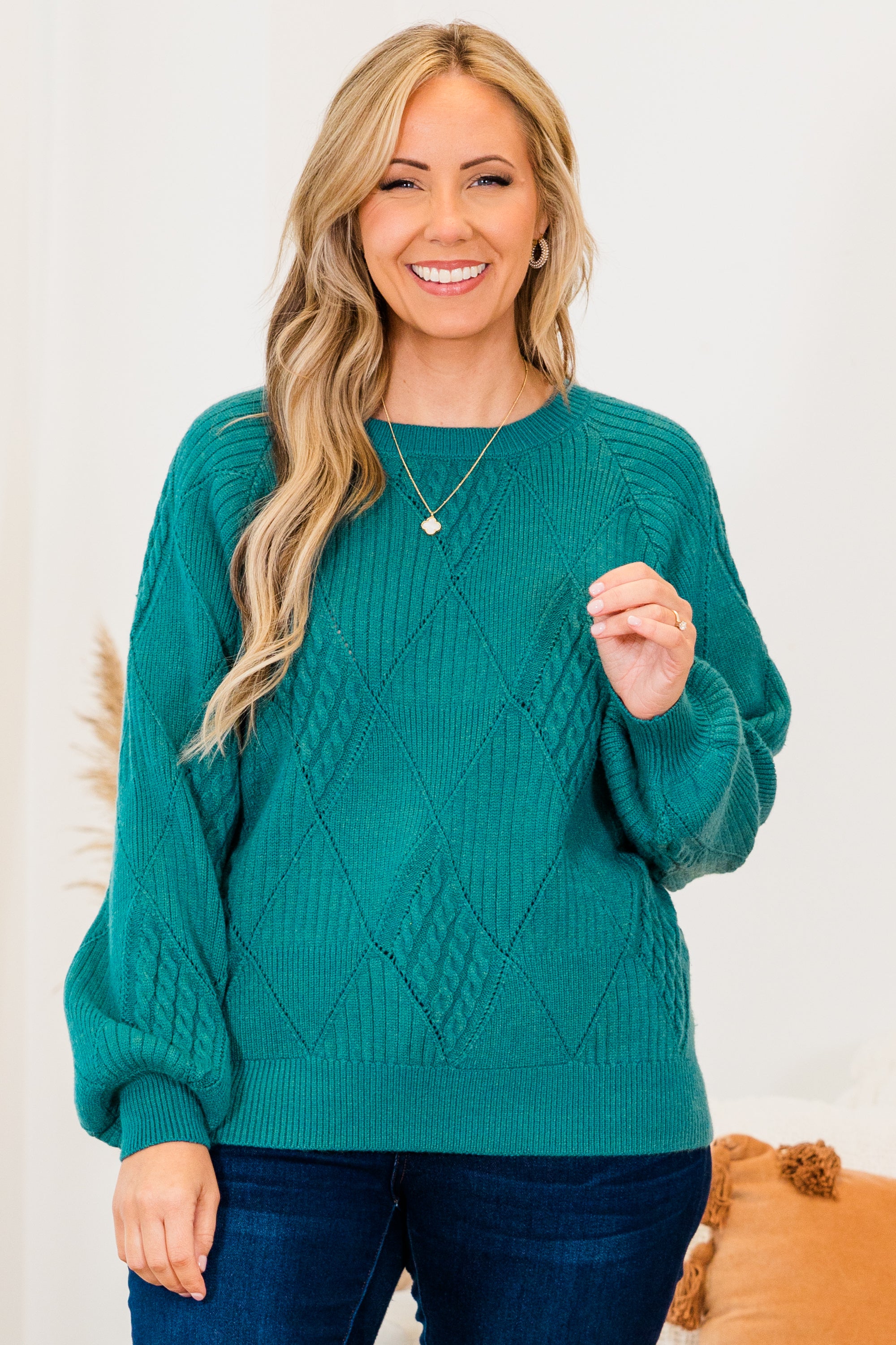 Open My Heart Sweater. Dark Turquoise