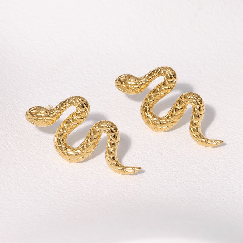 Snake Animal Chinese Zodiac Stainless Steel Electroplating Stud Earrings