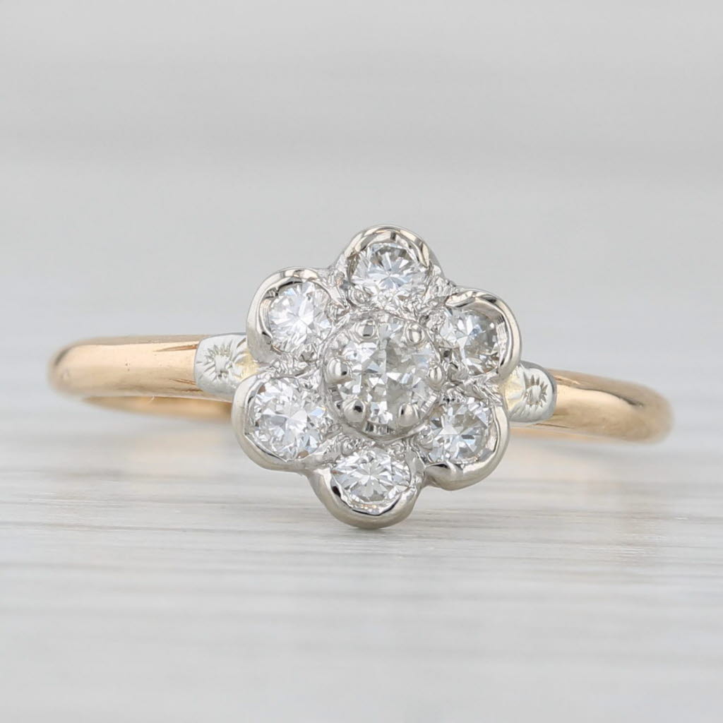 0.32ctw Diamond Flower Cluster Engagement Ring 14k Gold Size 6.25