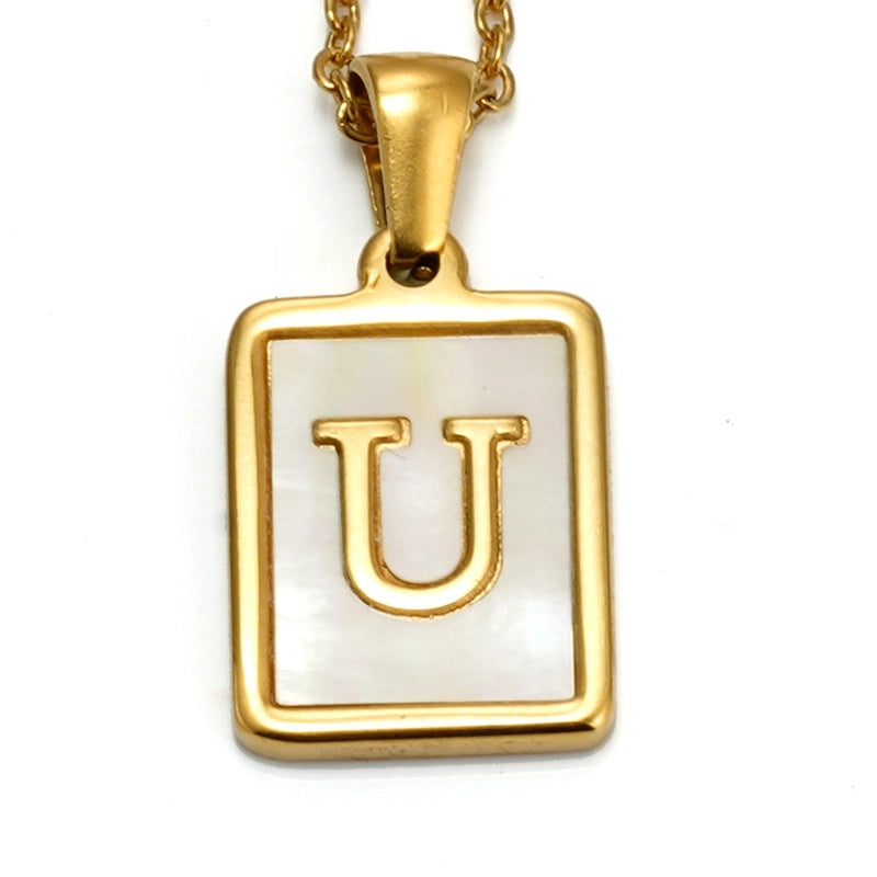 Elegant Round Letter Titanium Steel Inlaid Shell Necklace