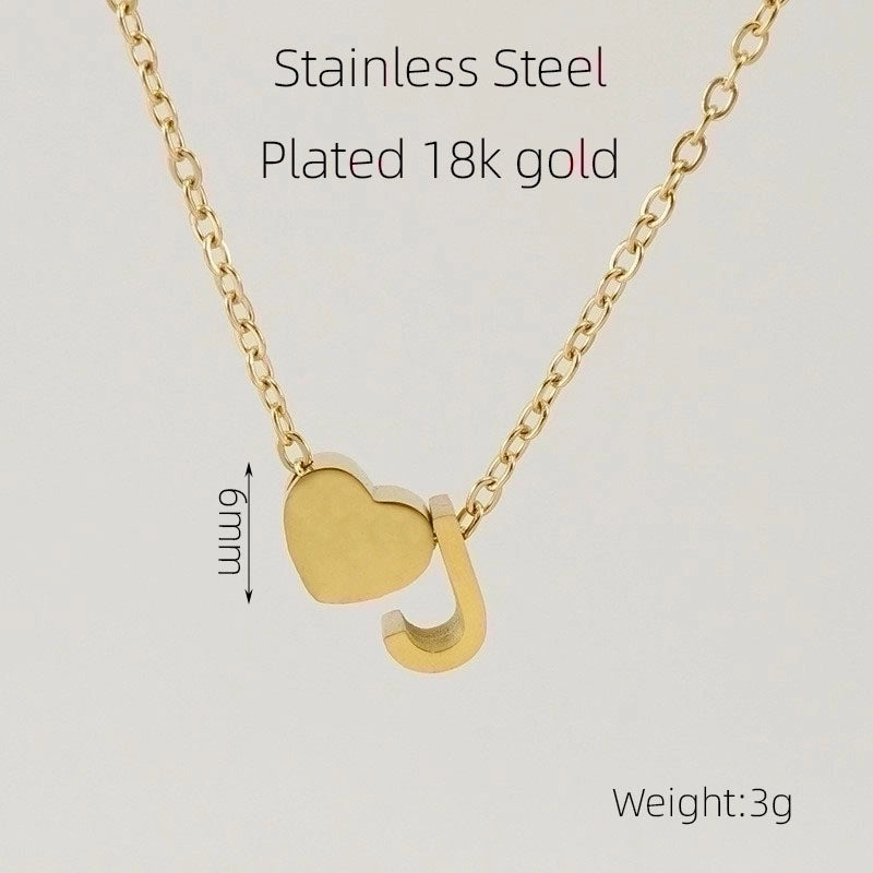 304 Stainless Steel 18K Gold Plated Casual French Style Plating Letter Heart Shape Pendant Necklace