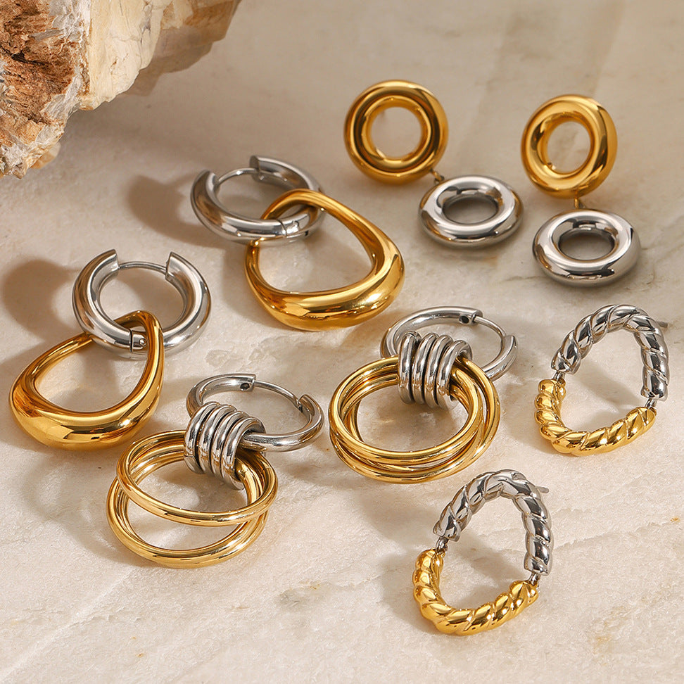 Stainless Steel Color Matching Circle Earrings Niche Ins Earrings Titanium Steel Earrings