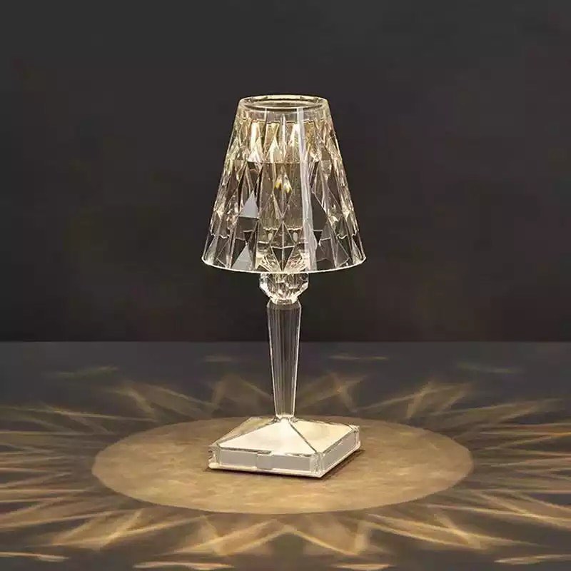 Crystal Table Lamp with Diamond-Cut Shade - USB
