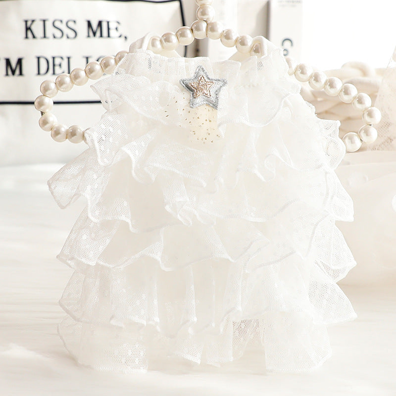 Star Printed Dog Cat Layered Lace Dress
