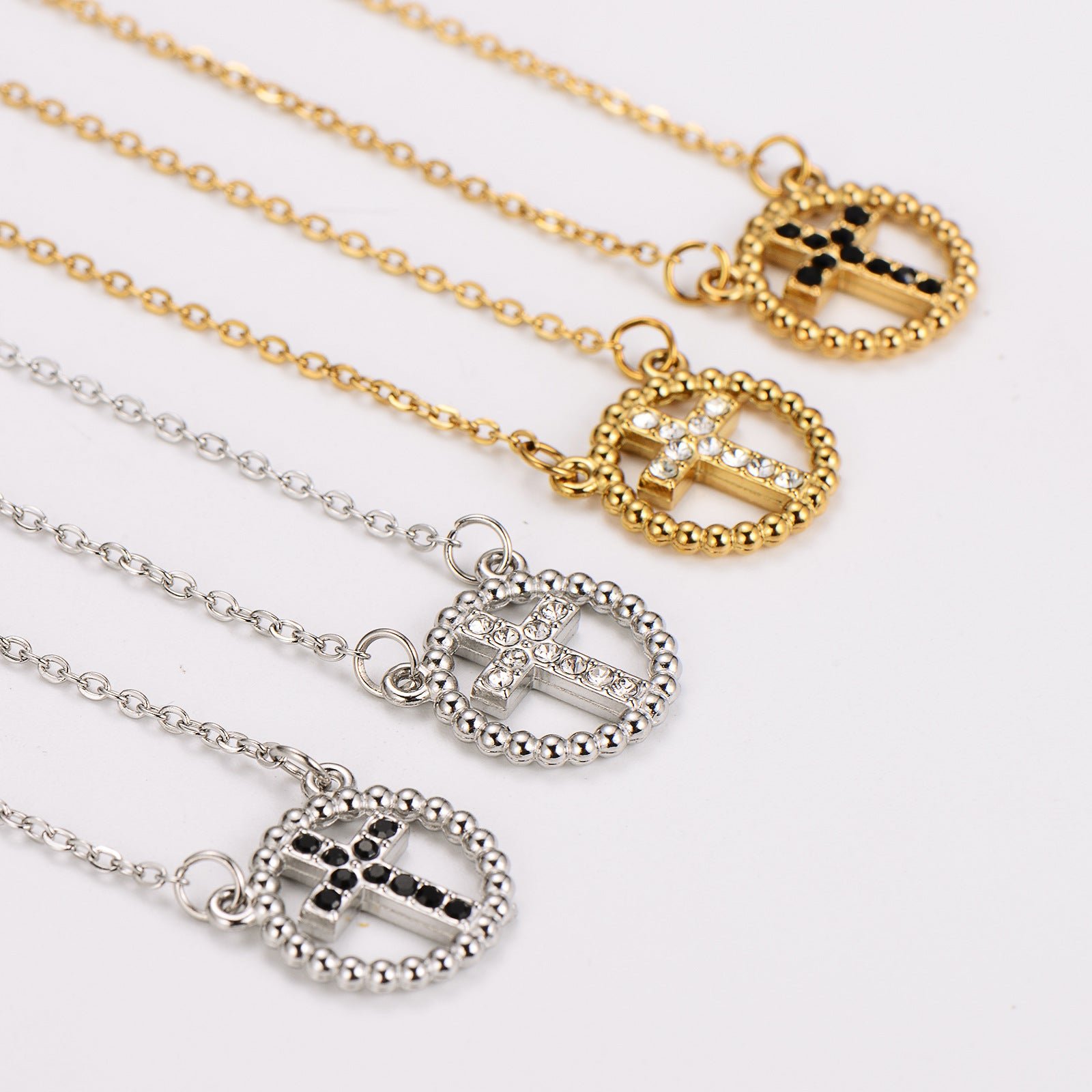 Aml Stainless Steel Necklace Stainless Steel Niche Design Round Hollow Cross Clavicle Chain