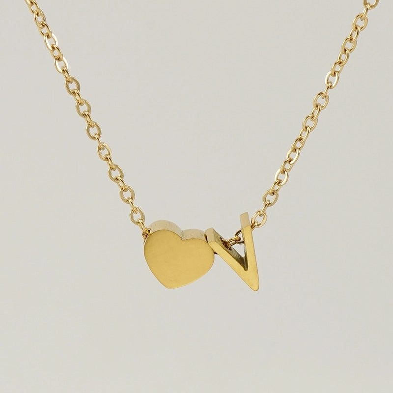 Fashion Letter Heart Shape 304 Stainless Steel 18K Gold Plated Gold Plated Stainless Steel Necklaces
