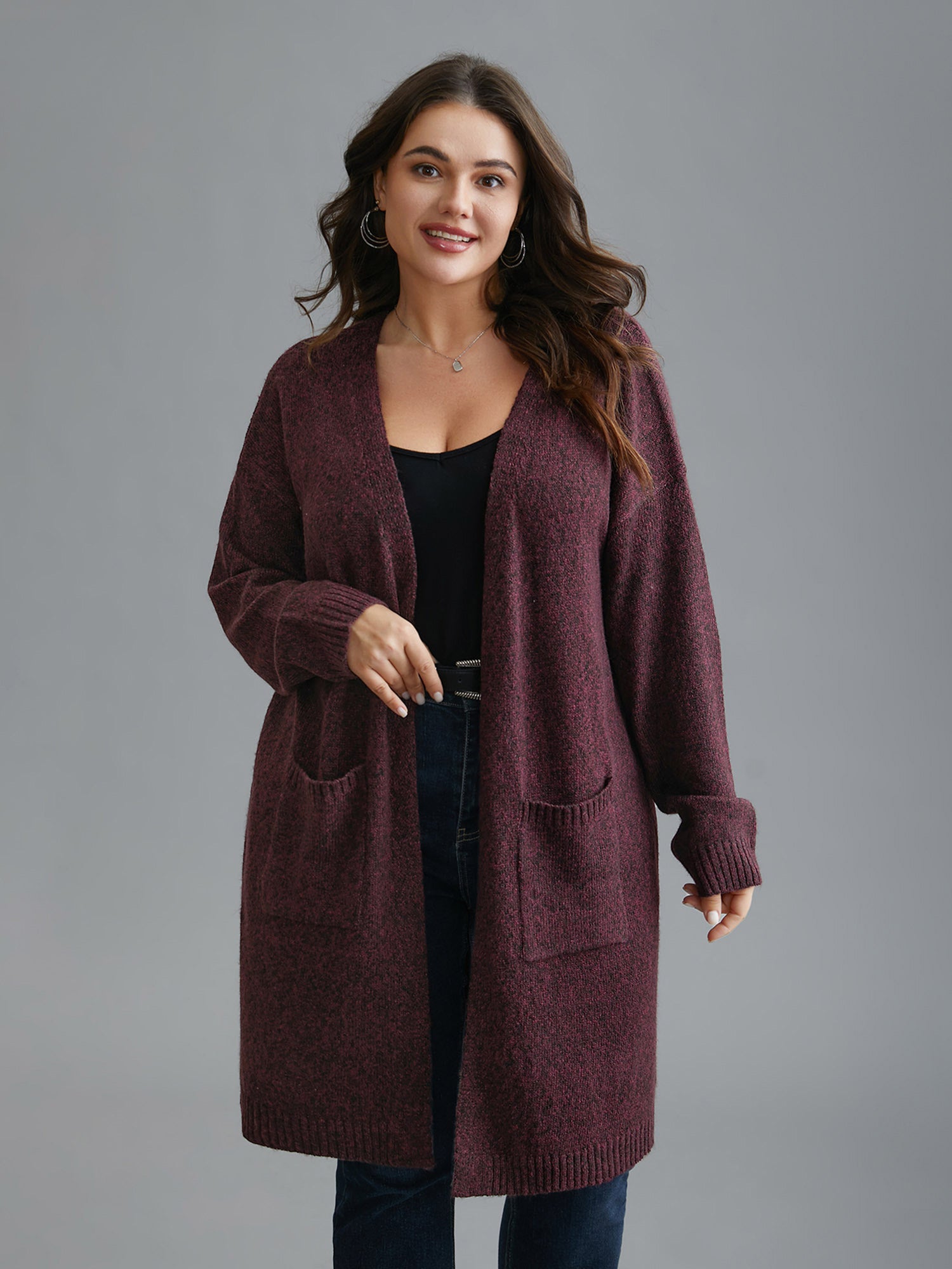 Solid Patch Pocket Long Knit Cardigan