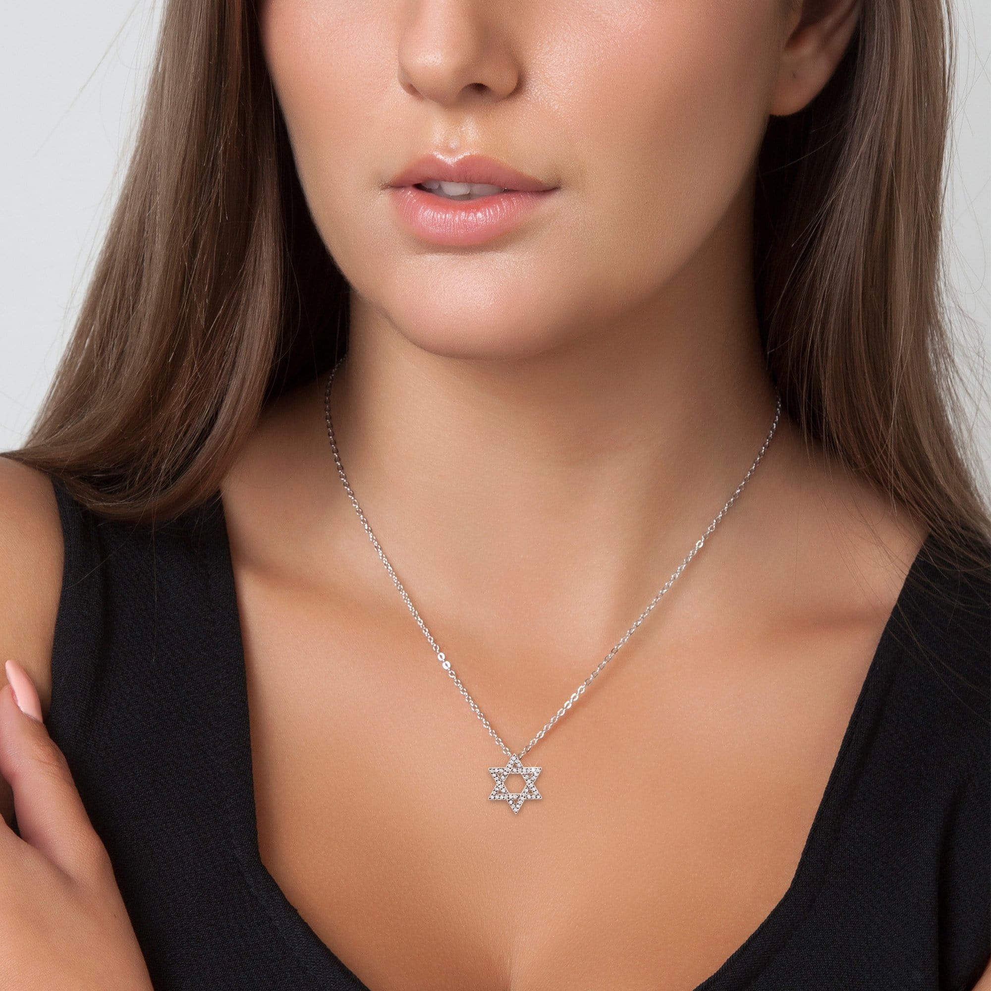 Star of David Sparkling Diamond Necklace in 14k Gold. White Gold or Rose Gold