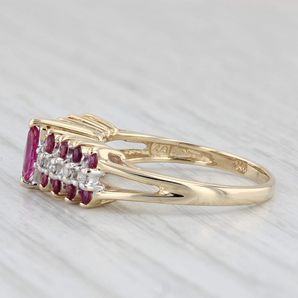 0.64ctw Marquise Ruby Diamond Ring 14k Yellow Gold Size 6.5 Tiered Band