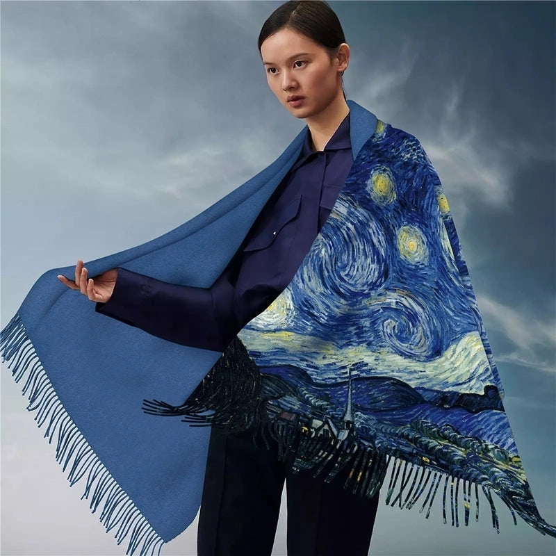 Women's Retro Oil Painting Polyester Silk Scarves