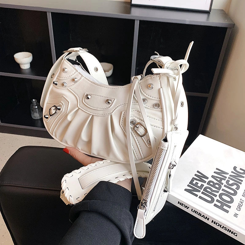Women's Medium All Seasons Pu Leather Solid Color Fashion Rivet Pillow Shape Zipper Underarm Bag
