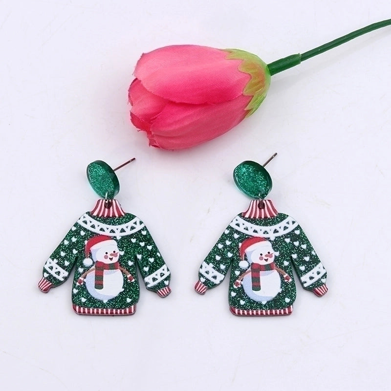 1 Pair Minimalist Snowman Printing Arylic Drop Earrings