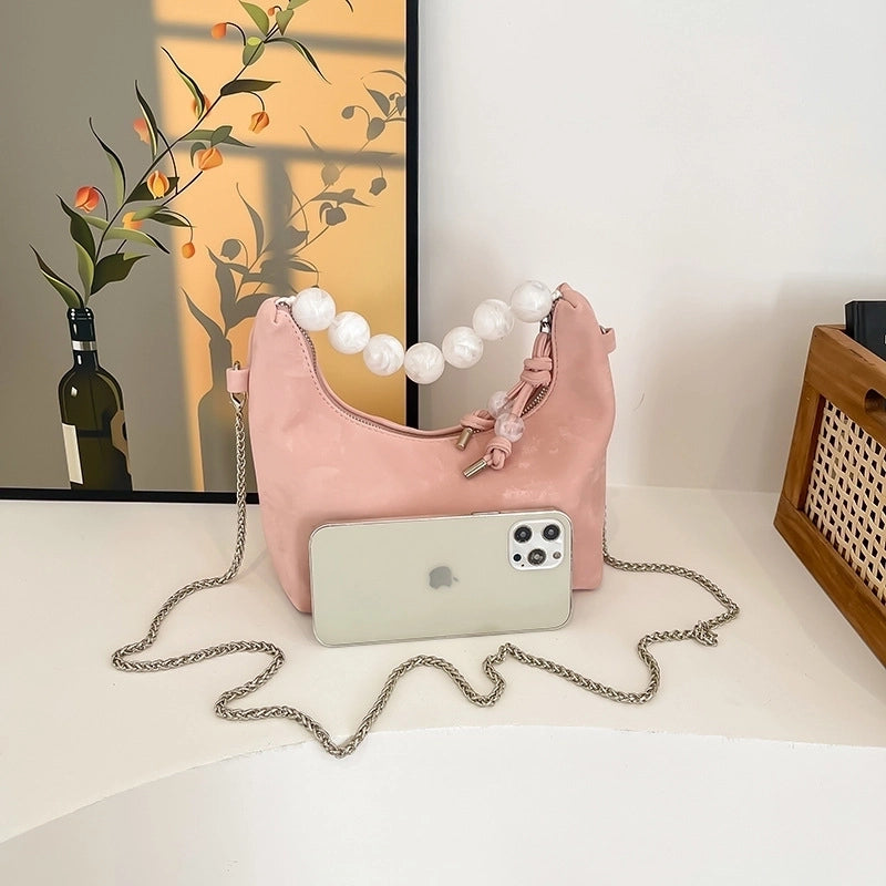 Women's Small Pu Leather Solid Color Classic Style Streetwear Beading Pillow Shape Zipper Underarm Bag