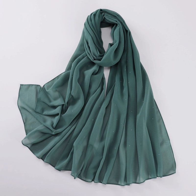 New Pearl Chiffon Long Scarf Gypsophila Hot Drilling Scarf Hui Scarf Middle East Turban Muslim Hijab