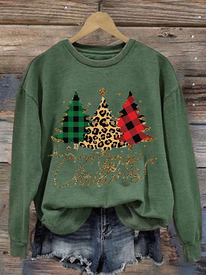 Women's Sequined Christmas Tree Print Sweatshirt