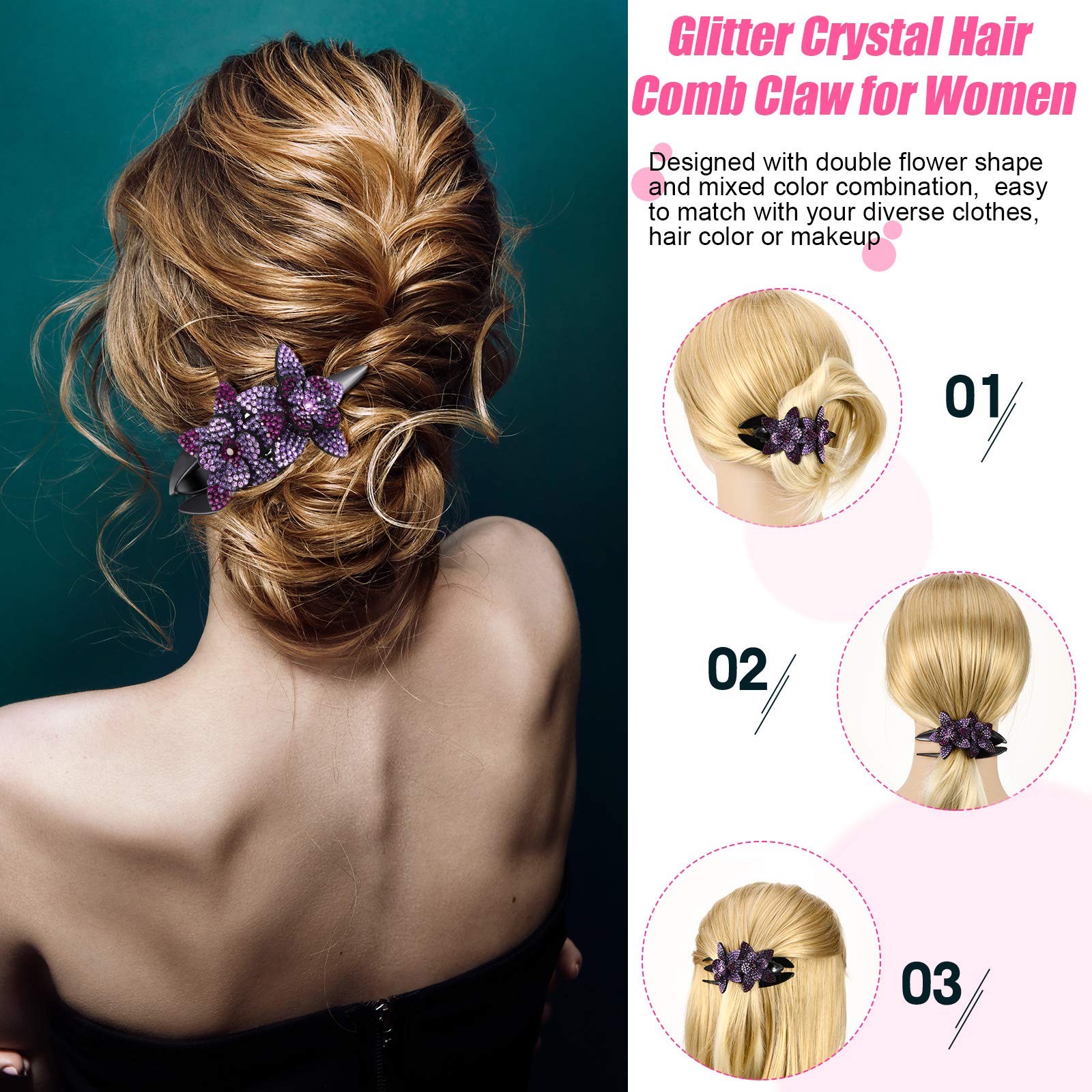 Rhinestone Double Flower Hairpin (buy one get one free)