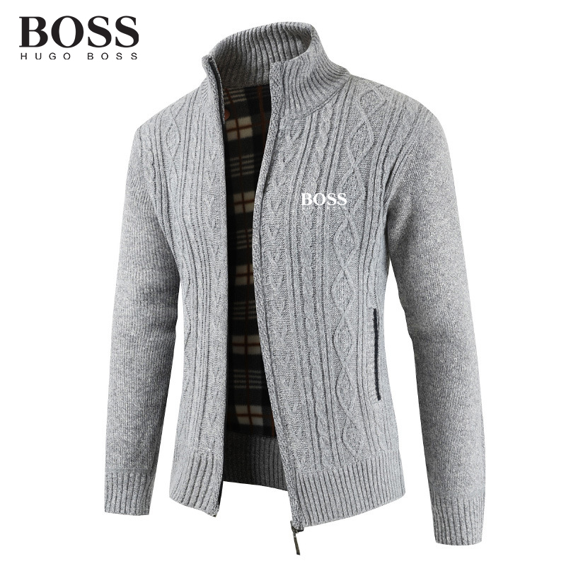 BOSS Men-s Thickened Knitted Stand Collar Cardigan Jacket