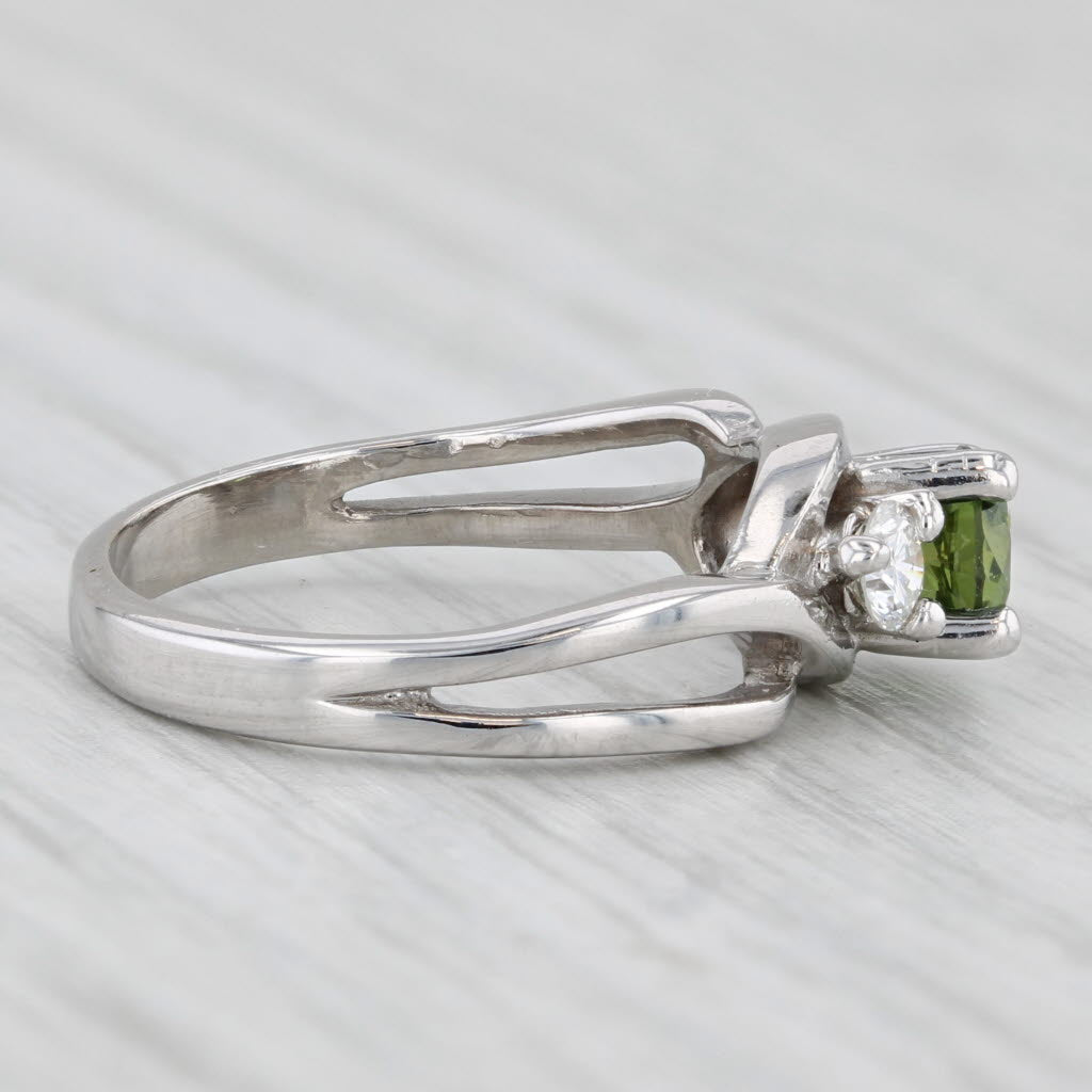 0.84ctw Green Sapphire Diamond Bypass Ring 14k White Gold Size 5.5